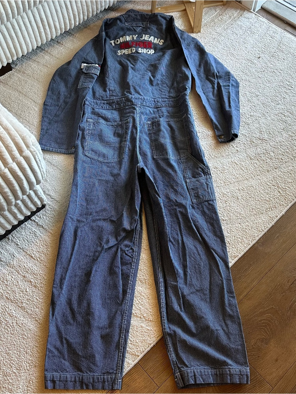 Tommy Jeans Denim Coverall Jumpsuit - Navy with Embroidered Logo